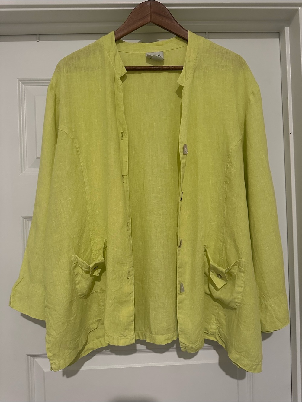 Donna 100% Linen Button Down Shirt - Lime - Shell Buttons - Size XL